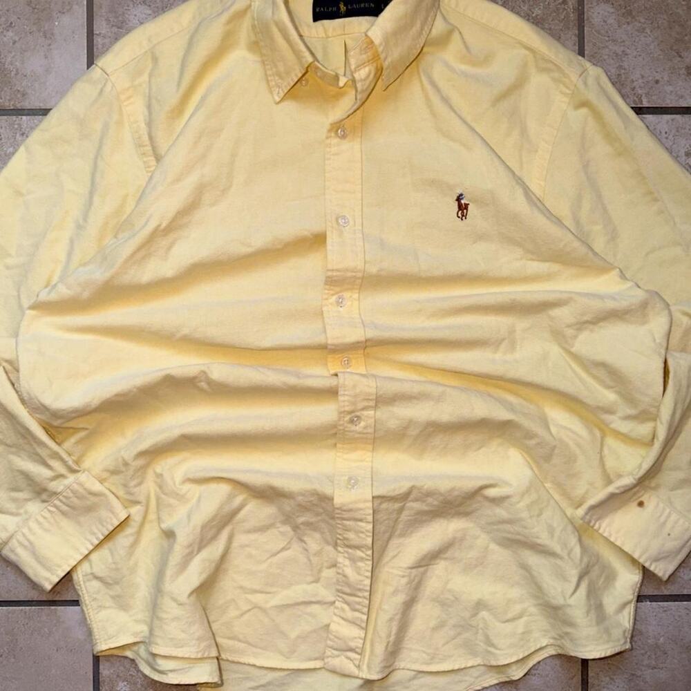 STAINED Ralph Lauren Yellow Button Up Dress Shirt - Size L